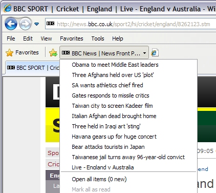 RSS feeds displayed in Internet Explorer 8